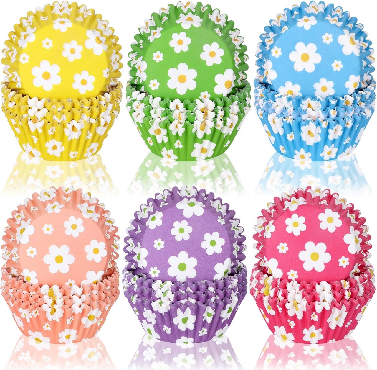 600Pcs Colorful Daisy Flower Cupcake Liners Christmas Rainbow Color Cupcake Wrappers Baking Cup Boho Groovy Hippie Party Muffin Liners for Spring Summer Baby Shower Wedding Birthday Party